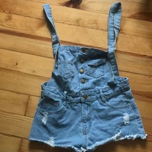 denim short overalls